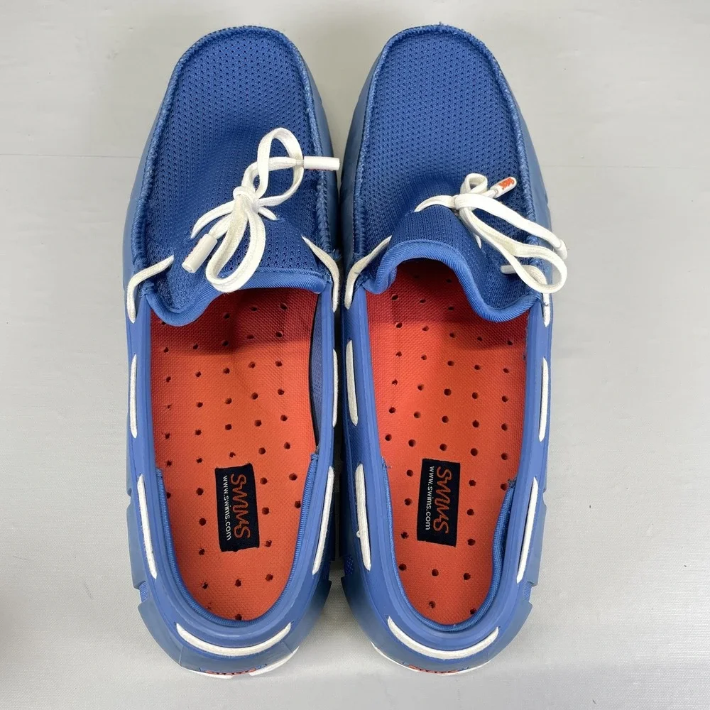 SWIMS Shoes Mens Size 9 Blue Lace Loafer Water Friendly Rubber Mesh Boat Driver